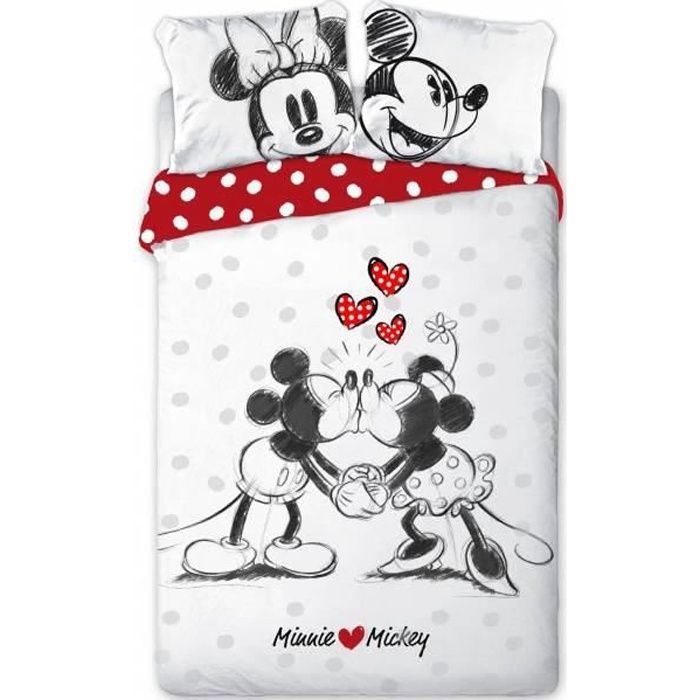 Parure de lit Mickey et Minnie - Disney - Housse de couette - 140x200 cm - Coton