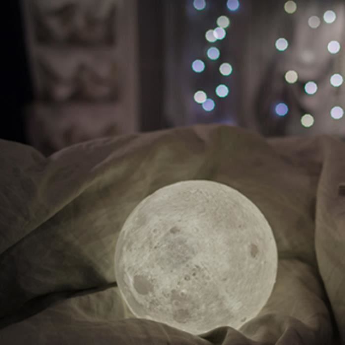 3D Moon Lampe USB LED Night Light Lampe de table lunaire magique Moonlight Gift Capteur tactile à deux tons avec support en bois 10cm/3.94in 
