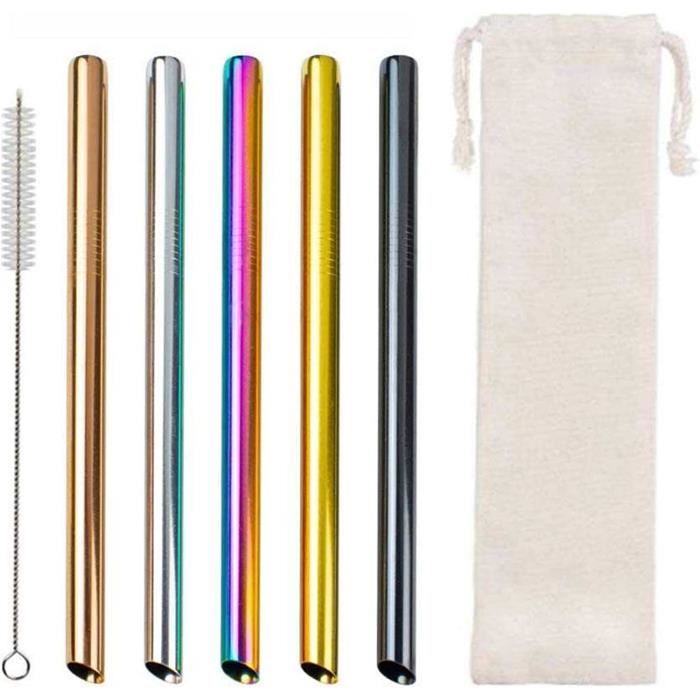 Paquet de 10 - Pailles reutilisables de couleur en acier inoxydable -  Comprend 2 longues brosses de nettoyage - Cdiscount Maison
