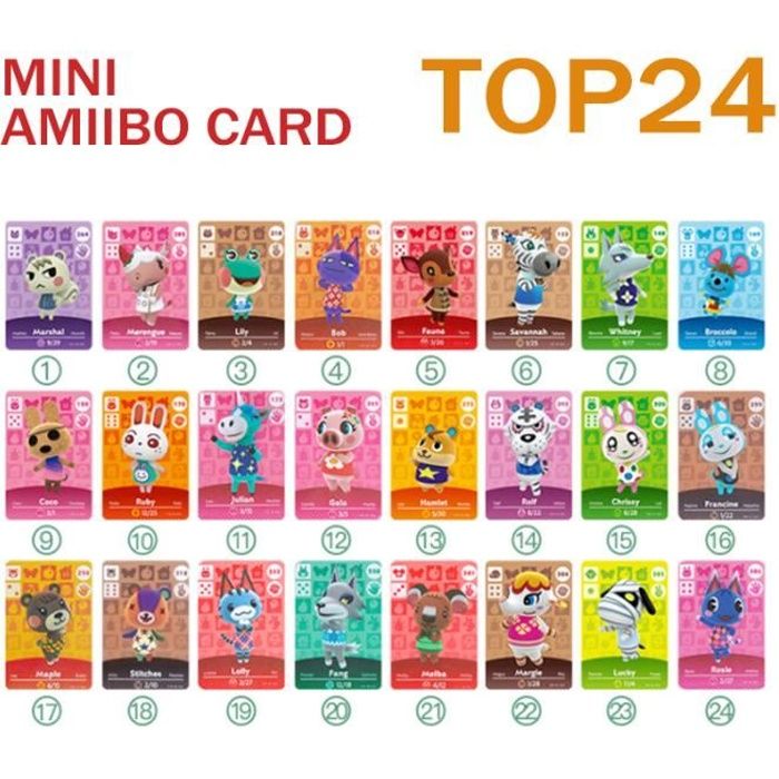 Carte Amiibo Animal Crossing,24pcs top24 mini Jeu Cartes de