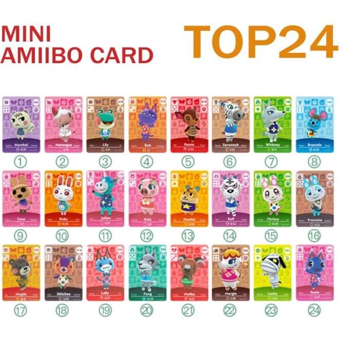 Carte Amiibo Animal Crossing,24pcs top24 mini Jeu Cartes de Villageois de  Caractères Rares pour Animal Crossing New Horizons - Cdiscount