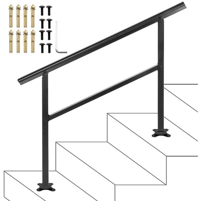 Lonmrrton Main Courante pour Escalier Noir, Rampe d'Escalier en Fer Forgé  pour Intérieur et Extérieur, Barre de Support de Sécurité pour Balustrade