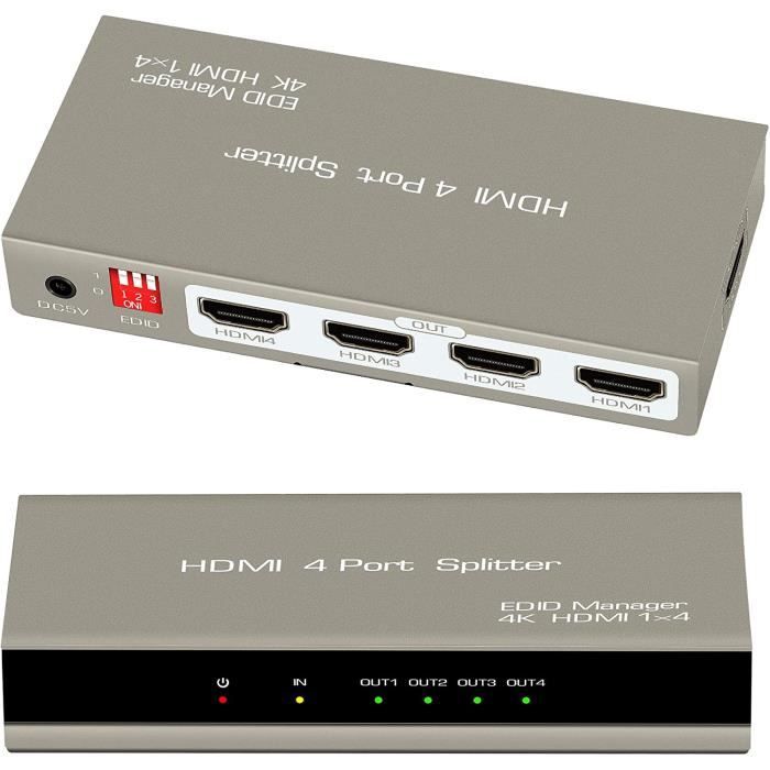 Répartiteur HDMI 1 Entrée 4 Sorties, Splitter HDMI 4K@60Hz HDR HDCP 2.2 Répartiteur HDMI 1 Entrée 4 Sorties, Splitter HDMI 4K@60Hz HDR HDCP 2.2