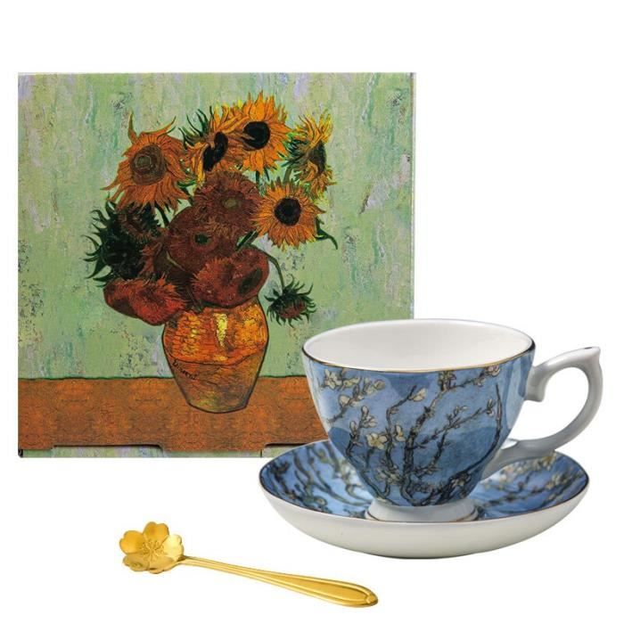 YAIUNHIQ Tasses à Thé En Porcelaine Fine Avec Soucoupe Et Cuillère - Service Café Élégant Doré
