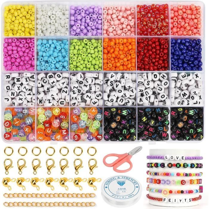 2040 perles de millet, perles de verre colorées de 4mm et 12 couleurs, perles de lettres, bracelet en perles, kit de fabrication