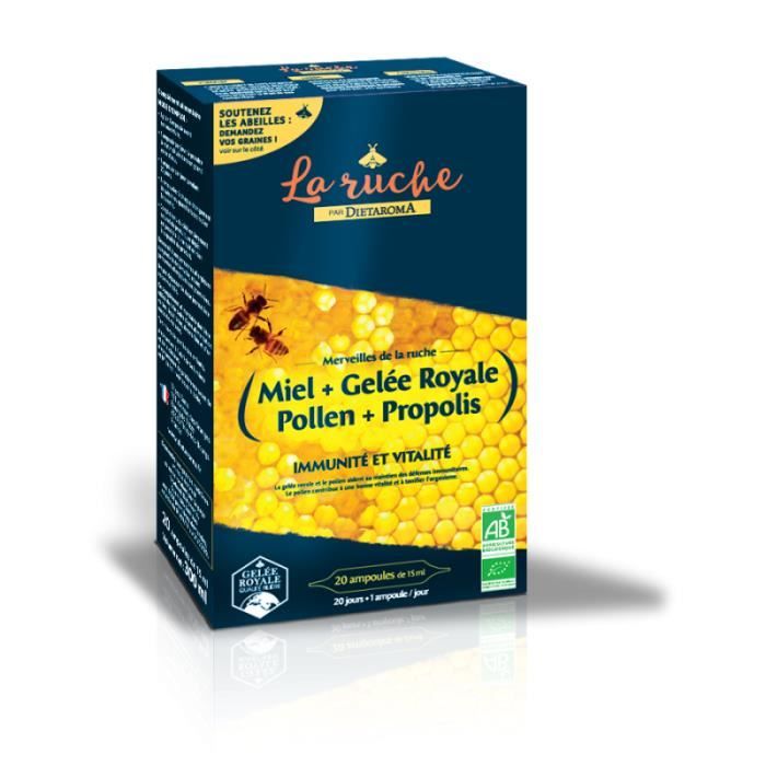 20 ampoule de 15ml gelée Royale + pollen + propolis Immunité et