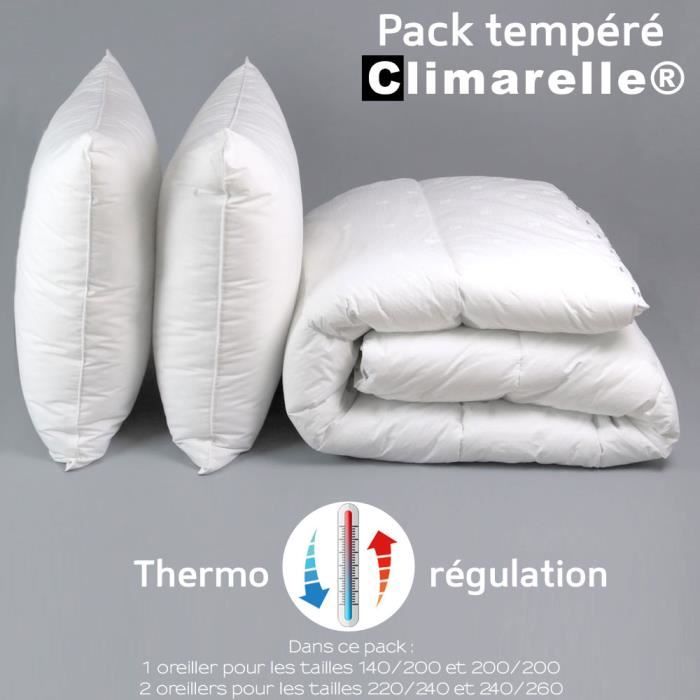 DODO - Pack Climarelle® Thermorégulation couette LEGERE + oreiller(s) 65x65 cm 220x240 cm