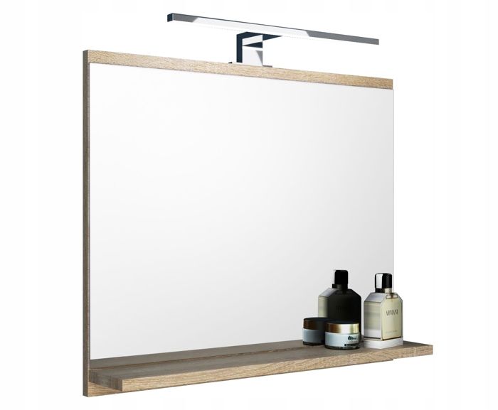 Miroir de salle de bain avec étagères DOMTECH - Chêne - LED - 60x50x12