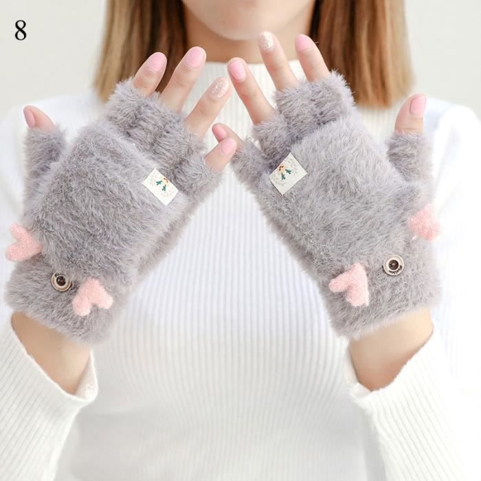 Gants respirants en cuir de mouton, mitaines pour écran tactile, gants d' hiver chauds en peluche, gants pour femmes à la mode, noir chaud, 22,5 cm