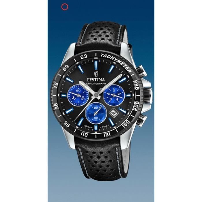 Montre - Festina - F20561/6 - Cuir bleu - Cadran noir et bleu - Étanche 100M