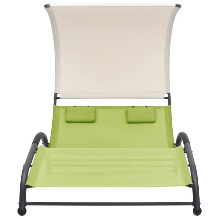 Chaise longue double avec auvent Textilène Vert GAROSA7793391465307