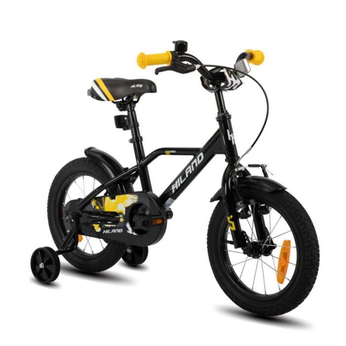 HILAND Vélo Enfant 12 Pouces pour garçon de 3-5 Ans, Frein à Main et Frein à rétropédalage-Noir et jaune