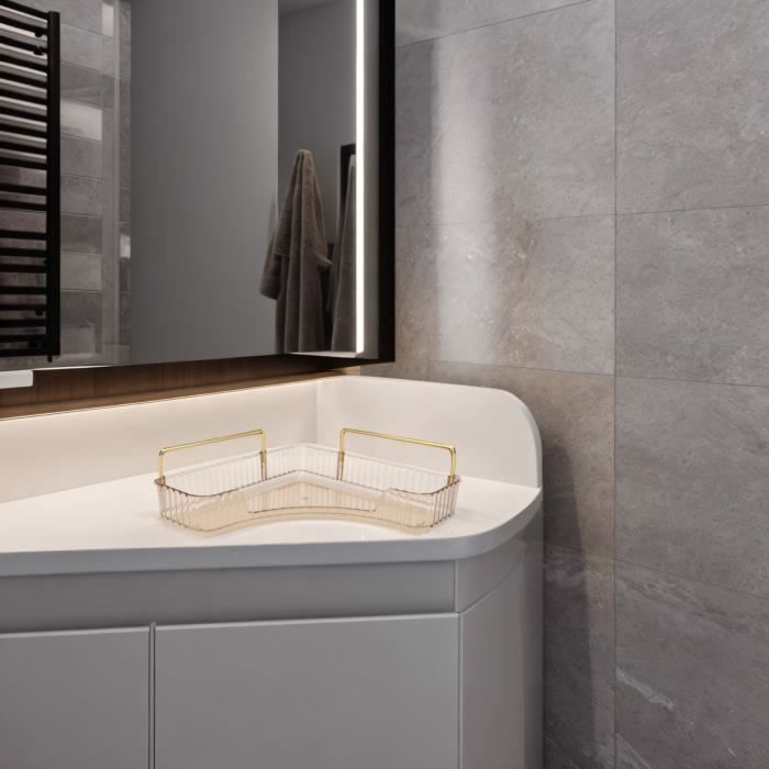 Étagère D'Angle à 2 Niveaux OCPO HOME - Blanc 20x20x34cm - Rangement Salle De Bain Ou Cuisine - Bois Et Fer