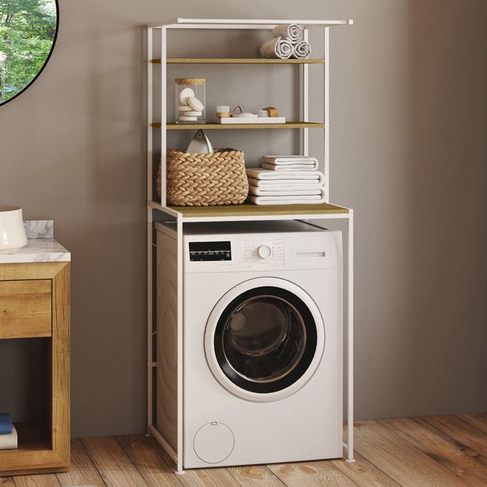 IDMARKET Meuble étagères dessus machine à laver DETROIT bois et métal blanc IDMARKET Meuble étagères dessus machine à laver DETROIT bois et métal blanc