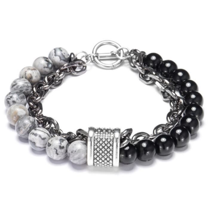 bracelets de perles pour homme bicolore personnalisé noir-blanc