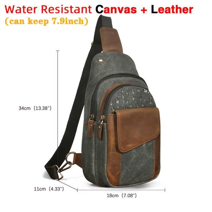Sac Bandoulière Homme En Toile – Sacoche Poitrine Ou Dos – Dimensions 30x9x52 Cm – Brun, Multiple Poches – Pour Vélo, Travail, Voyage
