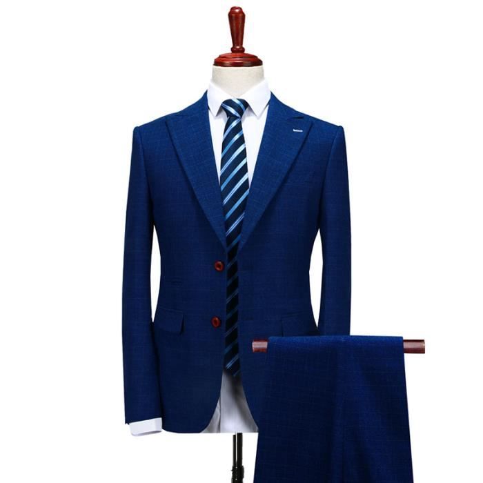 Slim Fit Costume Homme Bleu Marine Carreaux Designer prix de gros formelle de mariage 