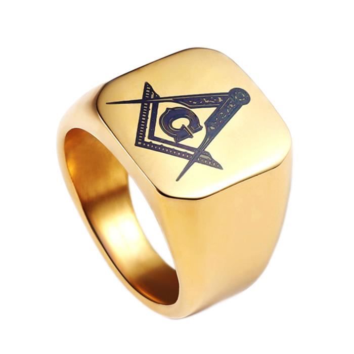 Bague chevaliere motif G Noir doré Diamant FrancMaçon homme Mode Bijoux Modèle 3