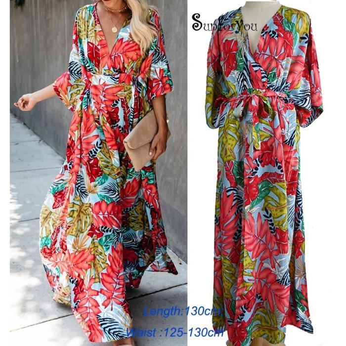 Robe,Robe de plage Maxi en coton grande taille, Cover up pour les costumes de bain, Kaftan, 2021 
