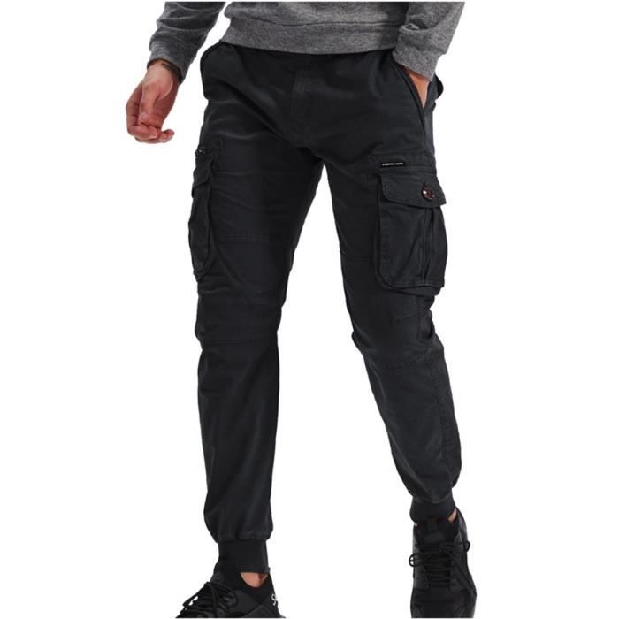 Pantalon cargo pour homme avec chevilles élastiquées et poches côtés