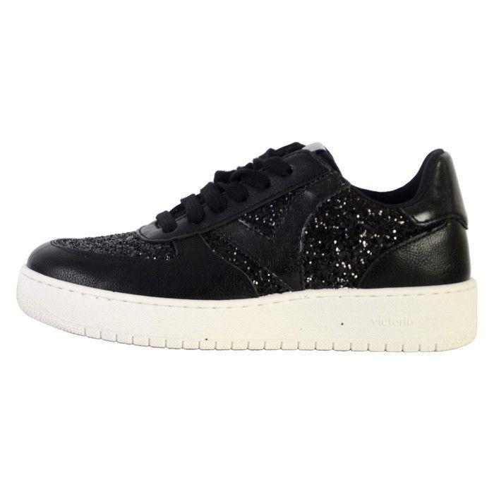 Baskets femme VICTORIA Madrid Metal Glitter Noir Synthetique Lacets Confort exceptionnel Noir Cdiscount Chaussures