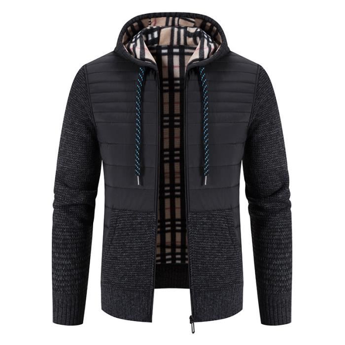Sweat à Capuche Homme Doublé Polaire - Cardigan Chaud Col V, Manches Longues - Pour Automne/hiver, Décontracté Et Confortable