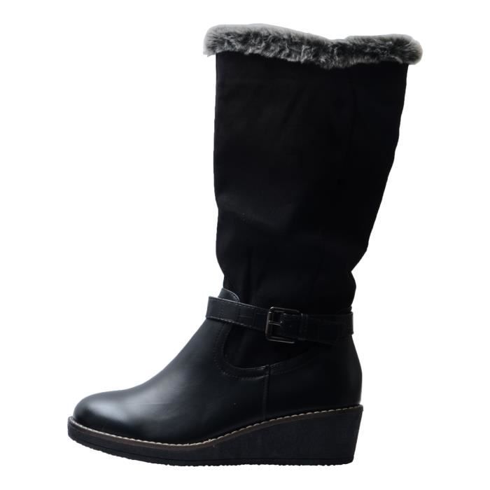 Bottes Femme - The Divine Factory - PI4555 - Noir - Fermeture Zip/Boucle - Confort Exceptionnel