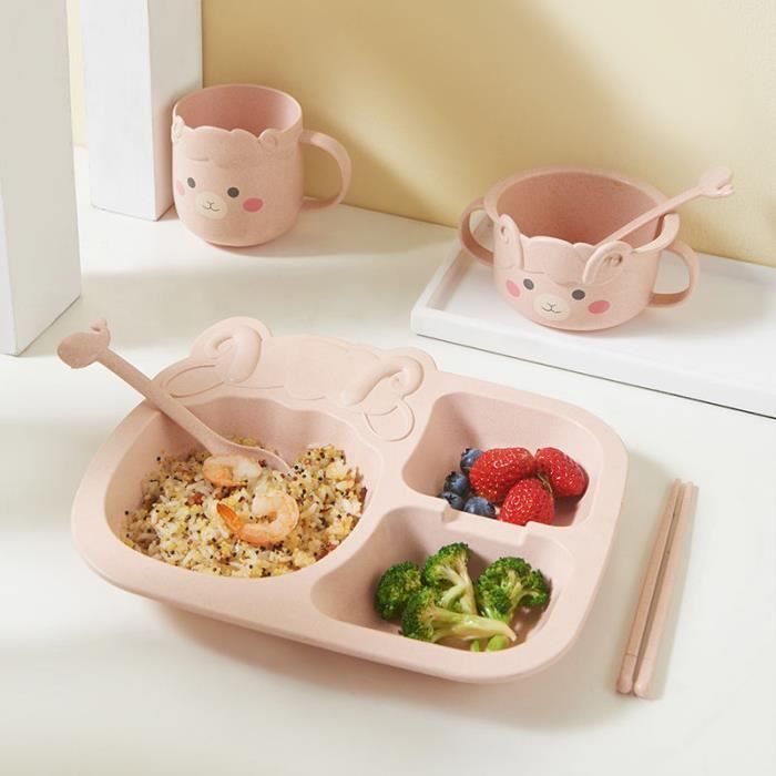 6PCS Vaisselle Assiette COUVERTS Bébé Enfants Dîner Déjeuner Repas avec  Compartiments -Mouton ROSE - Cdiscount Puériculture & Eveil bébé