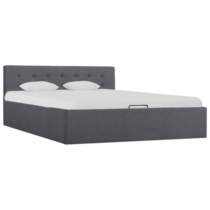 Lit Simple Avec Rangement Hydraulique Et LED - Cadre Rembourré Tissu Taupe 100x200 Cm - Sommier à Lattes Inclus