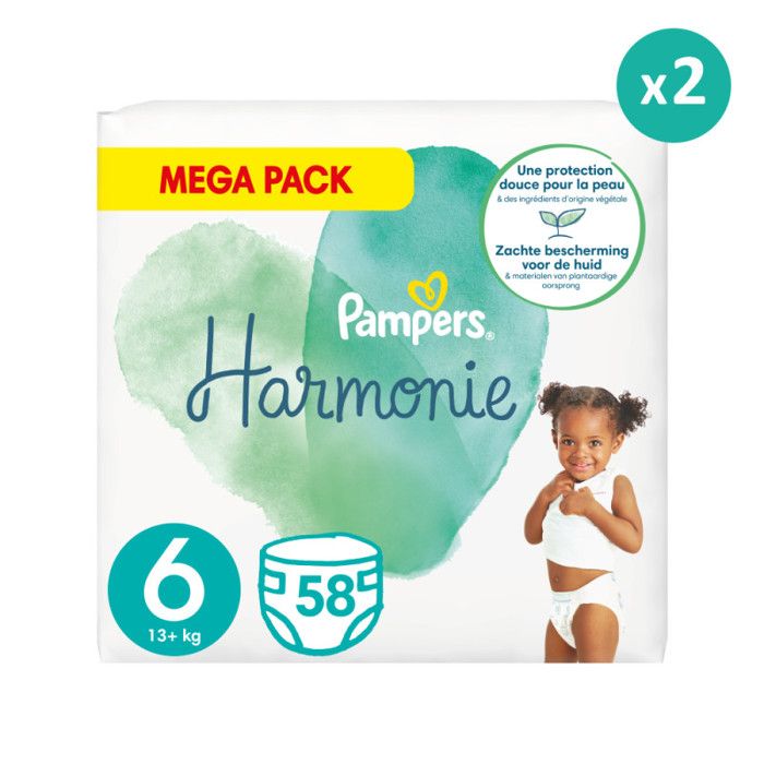 Pampers Harmonie Taille 4 - 106 Couches (9-14 Kg) - Protection Douce Et Absorbante