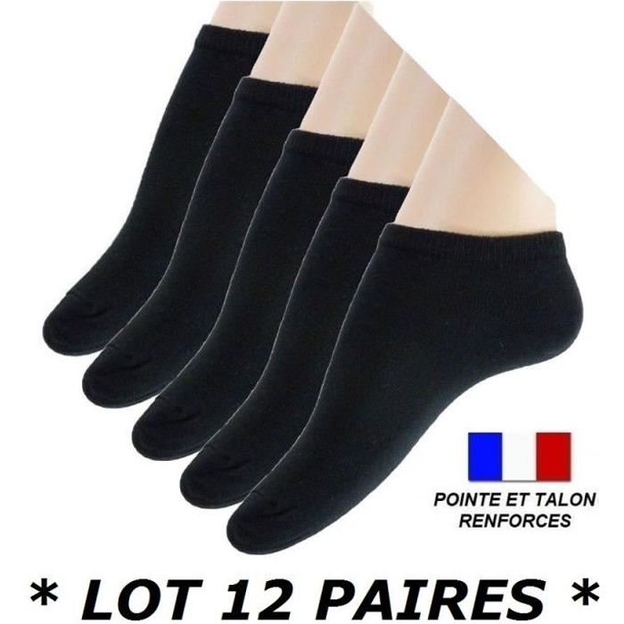 LOT 12 PAIRES DE SOCQUETTE NOIR TAILLE 35 36 37 38 COTON