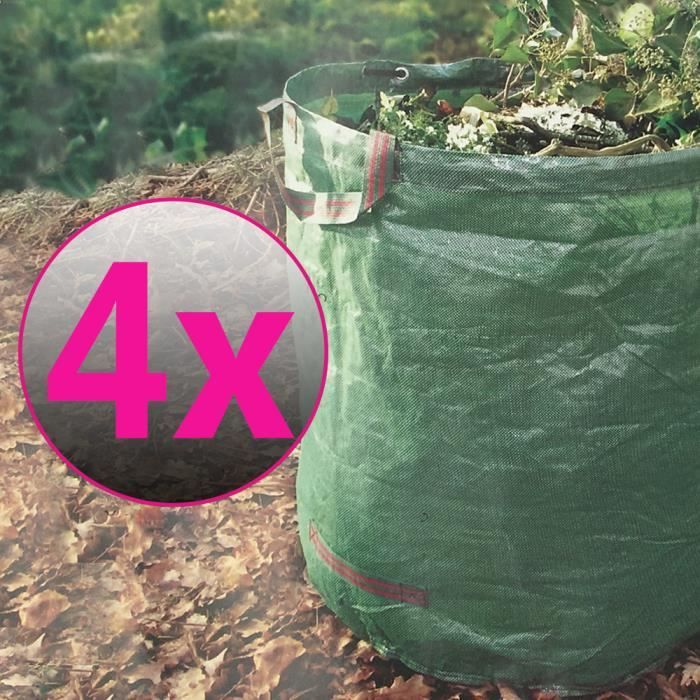 Sac de déchets de jardin SunDeluxe x4 - PE robuste 272L - Réutilisable, pliable, imperméable et transportable