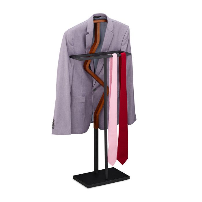 Relaxdays Valet pour costume & pantalon mélange bois-métal chambre à coucher portant 113x46 5x34 cm marron/noir