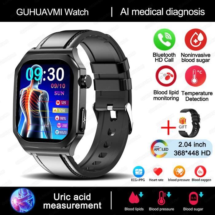 Montre intelligente sport ECG/PPG, fréquence cardiaque, pression