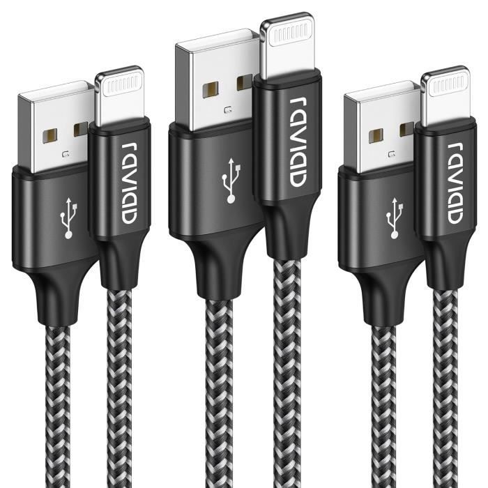 Lot 3 Cables USB Lightning pour iPhone 11 / 11 PRO / 11 PRO MAX / X / XS / XS MAX / XR / 8 / 8 PLUS / 7