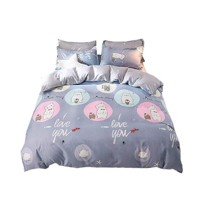 Housse De Couette Enfant 220x240 Cm Taie D Oreiller Sourire Cit Es Triangles Ensemble De Literie Gris Gris Bleu 220 X 240 Cm Cdiscount Maison