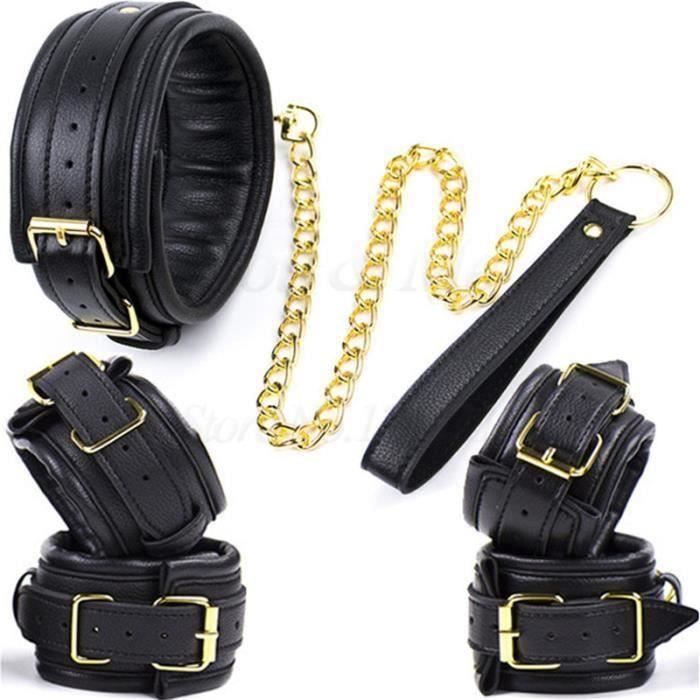 Menottes De Cheville Ajustables En Cuir Noir - Marque Darkness Bondage - Neuf