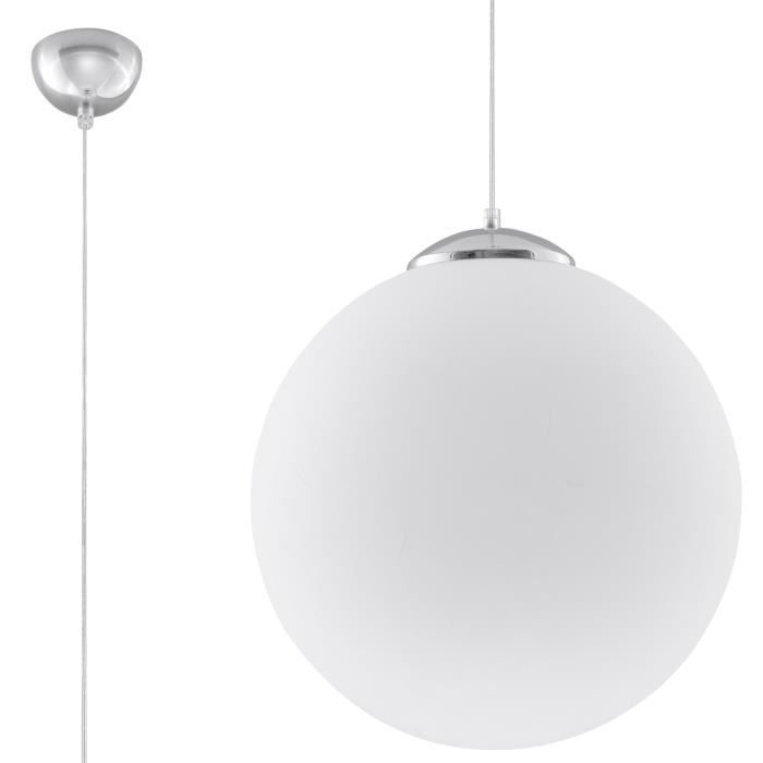 Suspension UGO verre/acier blanc/chrome Largeur 30 Cm