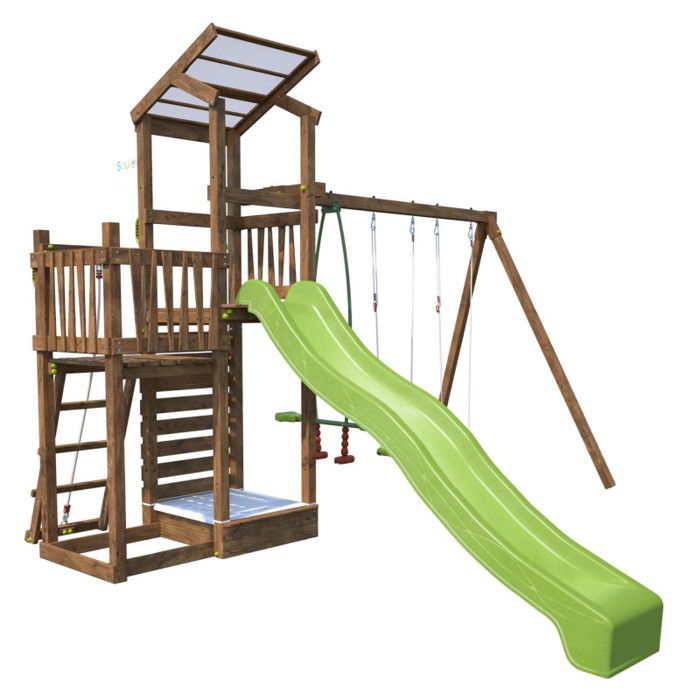 SOULET - Aire de jeux pour enfant 2 tours avec portique et mur d'escalade - FUNNY Swing & Climbing 150 sans optionEn Bois -Pour