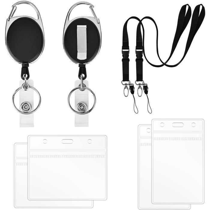 4 Pièces Porte Badge Enrouleur,Porte-Clés Rétractable Avec Clip Ceinture,Badge Tether,Longe