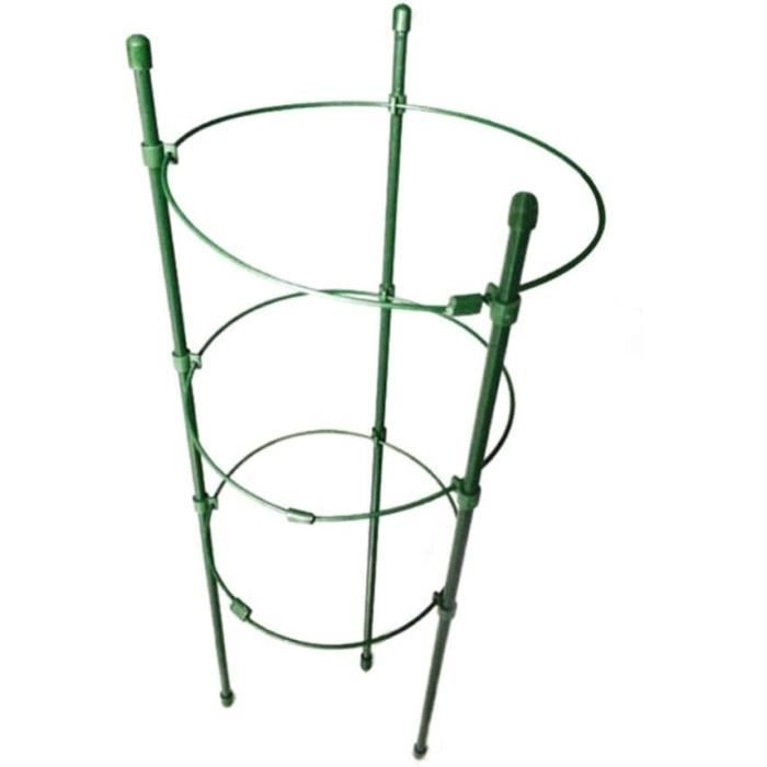 Lot De 8 Tuteurs à Tomates Relaxdays 90cm - Métal/Plastique, 4 Anneaux Réglables, Vert, Pour Plantes Grimpantes