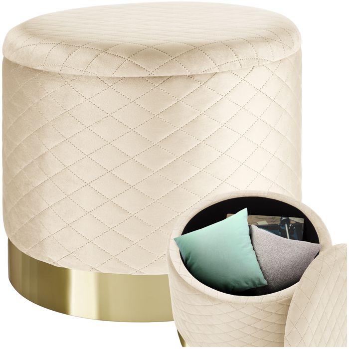 TABOURET - TECTAKE - Pouf COCO Coffre de rangement rond en Velours 51 cm x 445 cm 300 kg poids supporté - Crème TABOURET - TECTAKE - Pouf COCO Coffre de rangement rond en Velours 51 cm x 445 cm 300 kg poids supporté - Crème