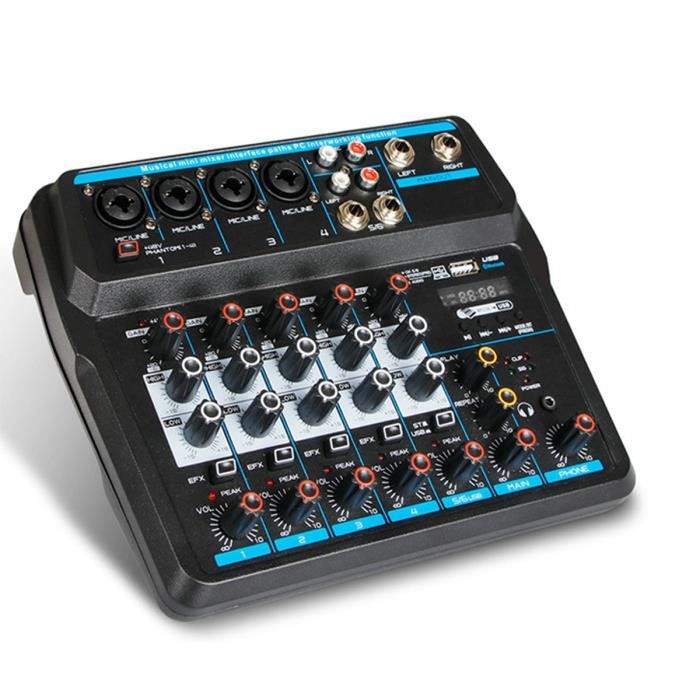Mixeur Audio Bluetooth 7 Canaux Professionnel – Table De Mixage DJ USB Avec Effets, Alim Fantôme 48V, Idéal Pour Studio, KTV, Scène Et Live Streaming