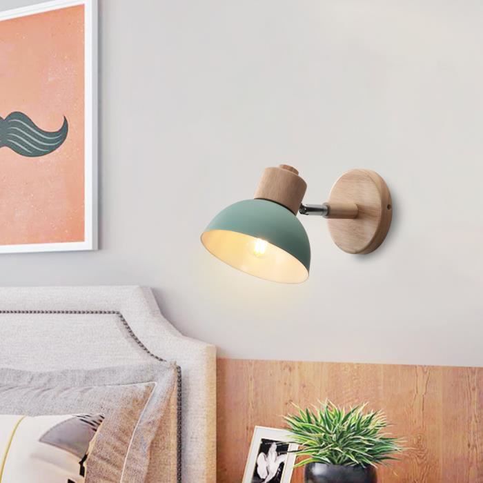 Zaku Applique Murale Industrielle E27 Lampe Murale Intérieur en Métal Bois 15CM Luminaire Rétro Réglable pour Salon Chambre Vert
