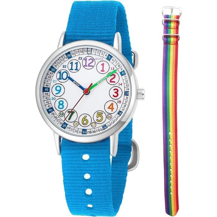 Montre Enfant Juboos - Analogique à Quartz - Étanche 30m - Bracelet Souple - 7 Couleurs LED - Pour 5-16 Ans