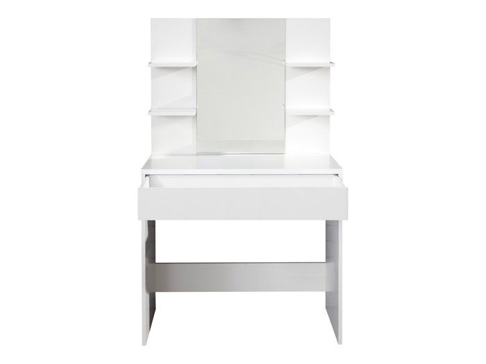 meuble coiffeuse avec miroir basix - trend team - blanc - classique - intemporel - mélamine - 85 - 141 - 40 cm
