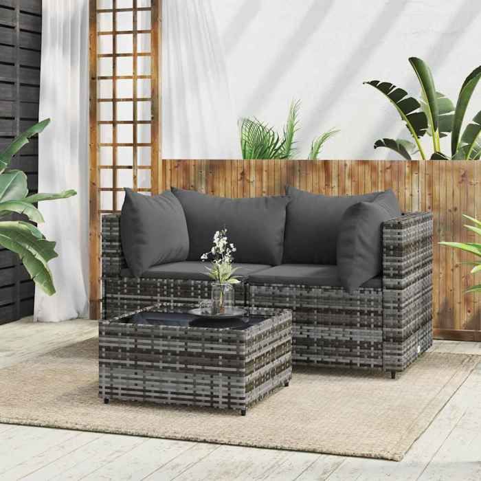 vidaXL Salon de jardin 3 pcs avec coussins Résine tressée ensemble de salon dextérieur ensemble de mobilier 318675 - vue 7