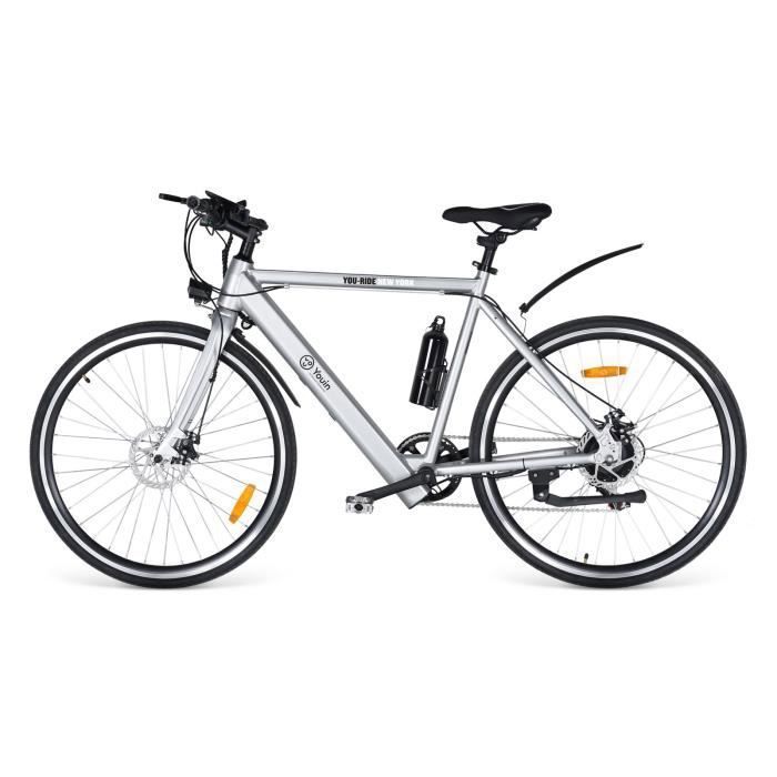 Vélo Électrique Youin New York – 6 vitesses SHIMANO – 250W – Roue 29 Pouces - Batterie 36V/7.8Ah – Autonomie 30-35Km – Gris