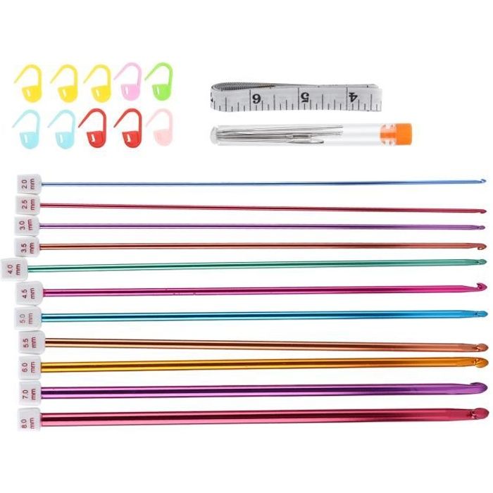 Zerone kit de tricot 11 pièces aiguilles à tricoter multicolore Portable 27 cm aiguille à chandail outils de tissage en plastique