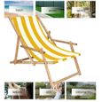 Transat de Jardin SPRINGOS® - Chaise longue pliante en bois imprégné - Blanc/Jaune-1